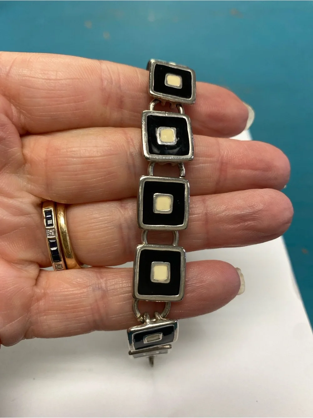 Vintage Kenneth Cole Black, and white enamel bracelet